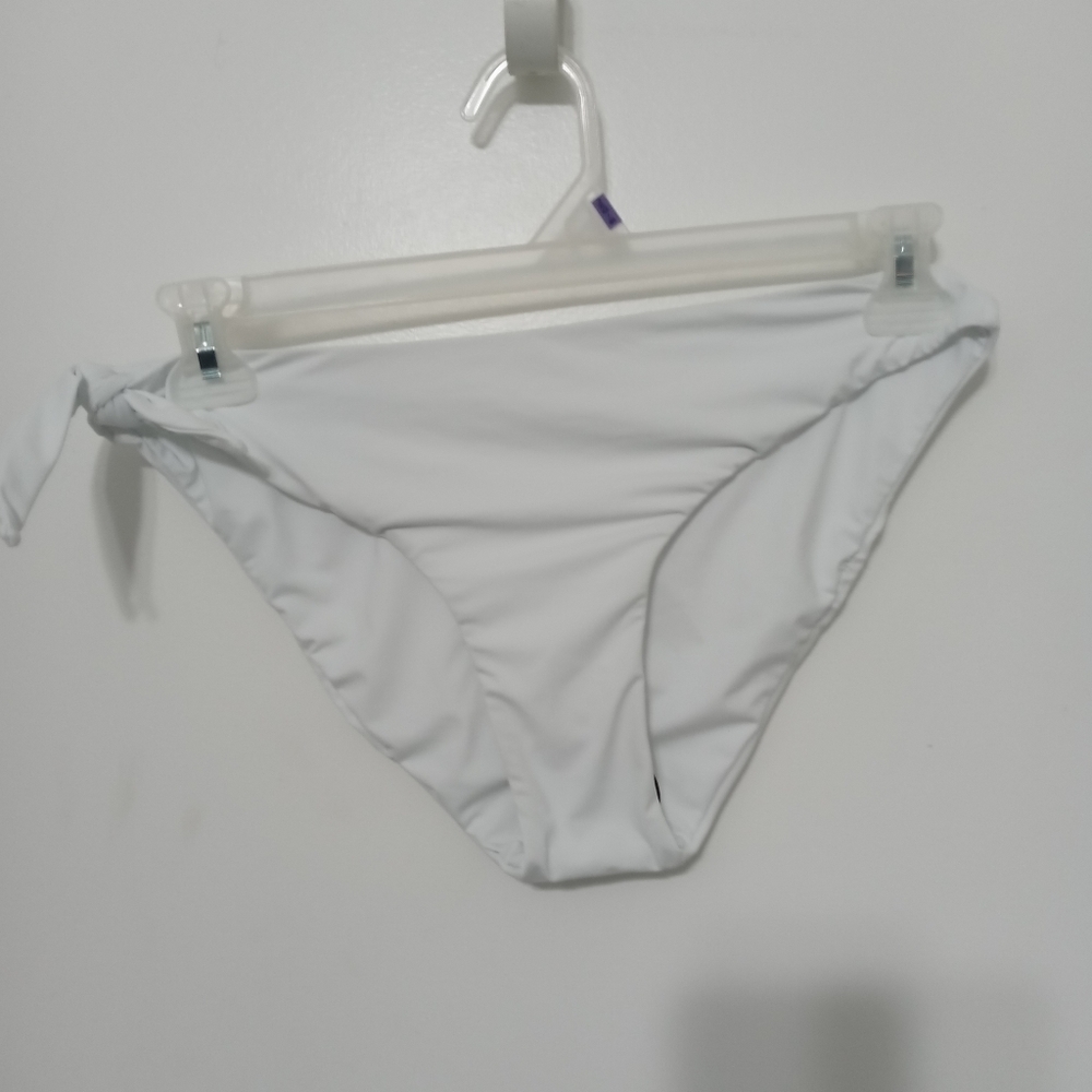 Tinibikini Solid White Lined Bikini Bottom. Ties at side